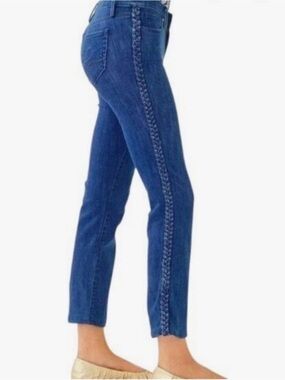 Lilly Pulitzer Straight Leg Stretchy Blue Jeans with Braided Side Trim size 6